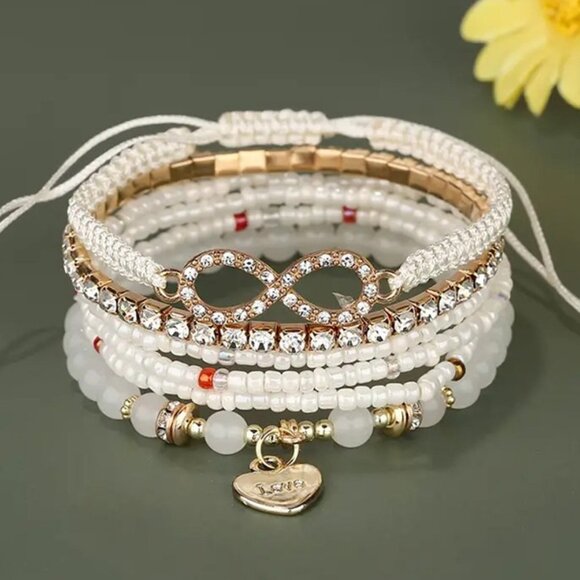 Czech Glass Seed Beads Stretch & Pull Tie Bracelet ~ Set of 6 - Picture 1 of 2